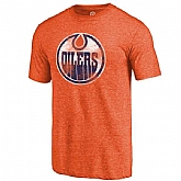 Men's Edmonton Oilers Distressed Team Primary Logo Tri Blend T-Shirt Orange FengYun,baseball caps,new era cap wholesale,wholesale hats